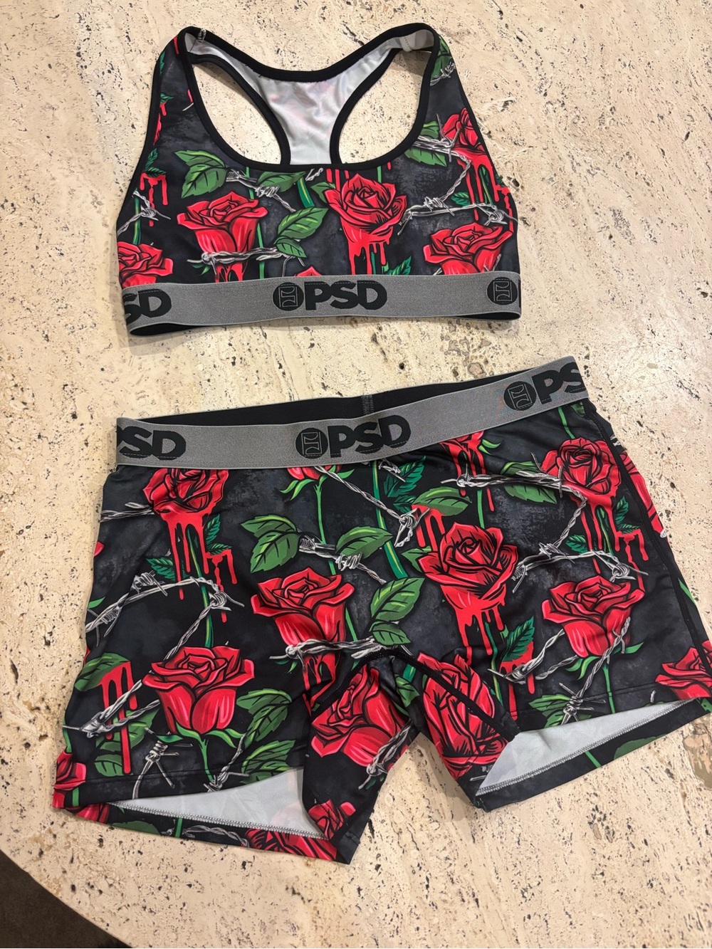 ethika Kids Black Red Rose Print Athletic Shorts Set